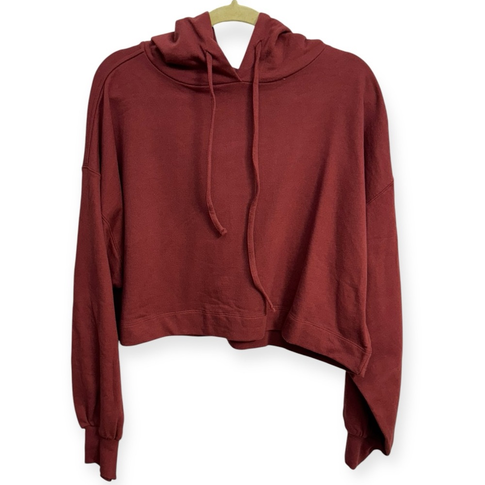 Zenana Outfitters Dark Rust Cropped Asymmetrical Hoodie 1X